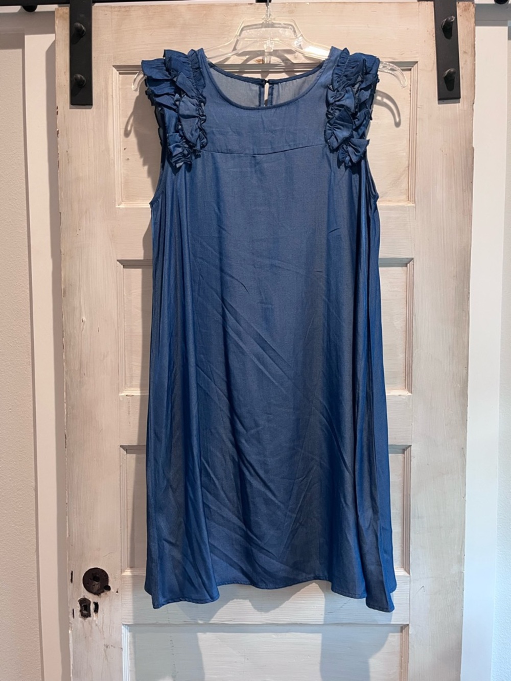 SHEIN Blue Ruffle-Shoulder Midi Shift Dress